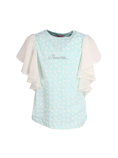 

CUTECUMBER Girls Turquoise Blue Printed Top