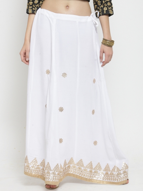 

Clora Creation Women White Embellished Flared Maxi Skirt