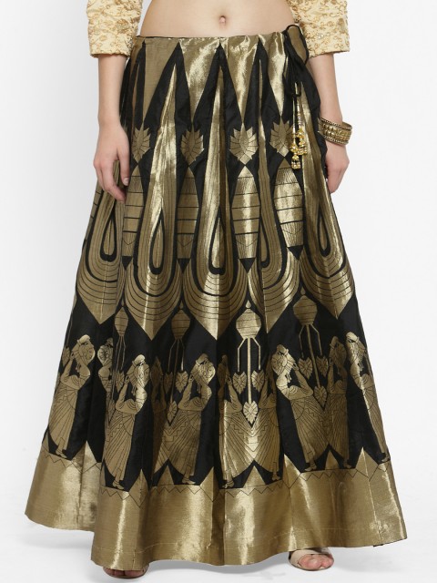 

Clora Creation Women Black & Gold-Toned Woven Designed Flared Maxi Skirt