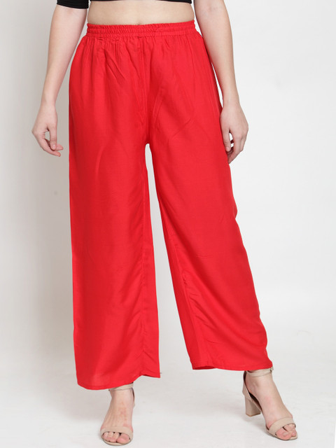 

Kiaasa Women Red Straight Solid Palazzos