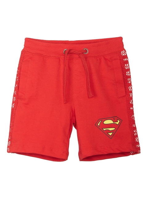 

Kids Ville Boys Red Regular Fit Solid Lace Inserts Shorts With Superman Print Detail