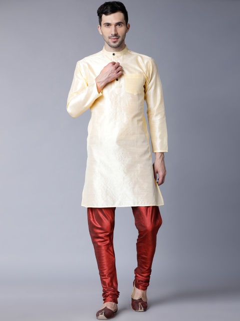 

Svanik Men Cream-Coloured & Red Solid Kurta with Pyjamas