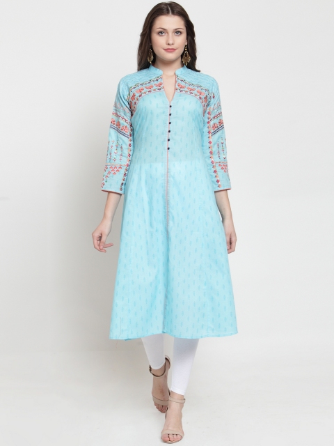 

Kiaasa Women Blue Printed A-Line Kurta