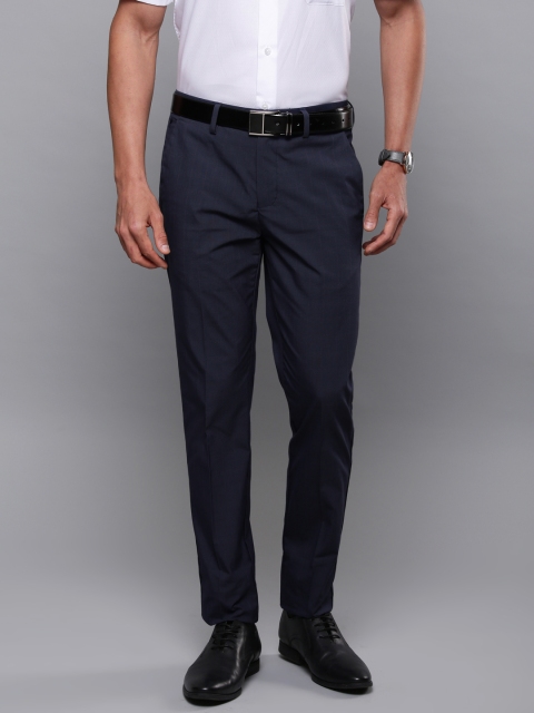 

Louis Philippe Men Navy Blue Super Slim Fit Checked Formal Trousers