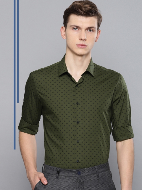 

Louis Philippe Ath.Work Men Olive Green Super Slim Fit Printed Smart Casual Shirt