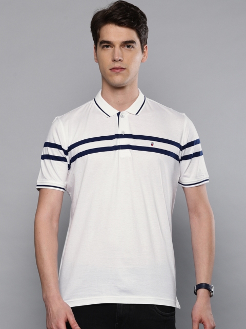 

Louis Philippe Sport Men White & Navy Blue Striped Polo T-shirt