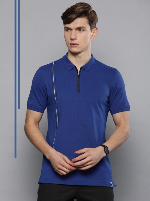 

Louis Philippe Ath.Work Men Blue Slim Fit Printed Polo Collar T-shirt