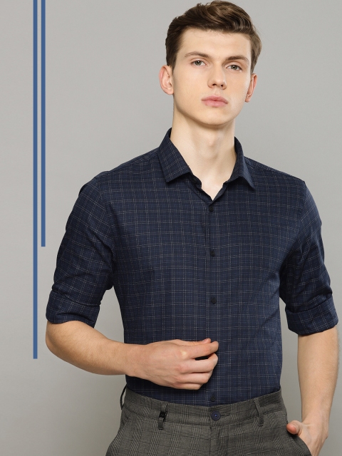 

Louis Philippe Ath.Work Men Navy Blue & Grey Super Slim Fit Checked Smart Casual Shirt