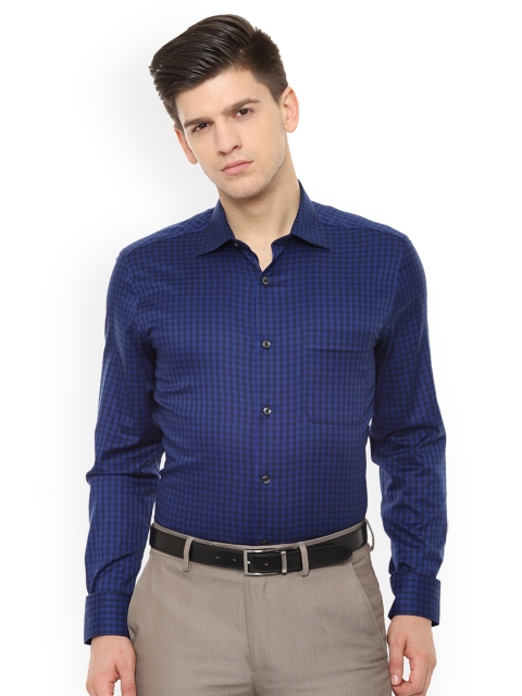 

Louis Philippe Men Blue Regular Fit Checked Permapress finest wrinkle free Formal Shirt