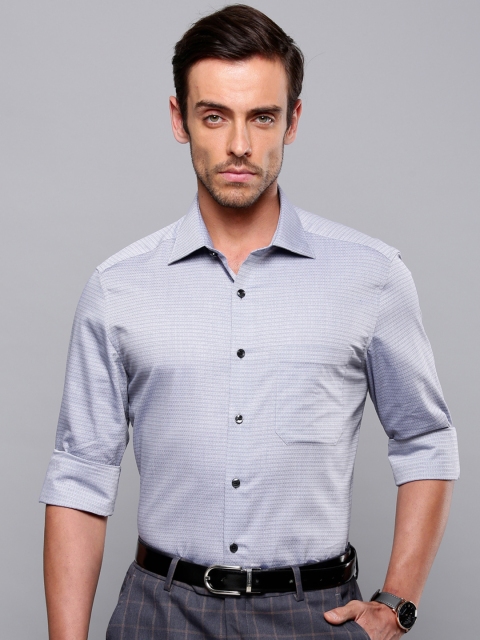 

Louis Philippe Men Blue & Grey Classic Regular Fit Self Design Formal Shirt