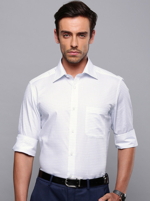 

Louis Philippe Men White & Blue Classic Regular Fit Checked Formal Shirt