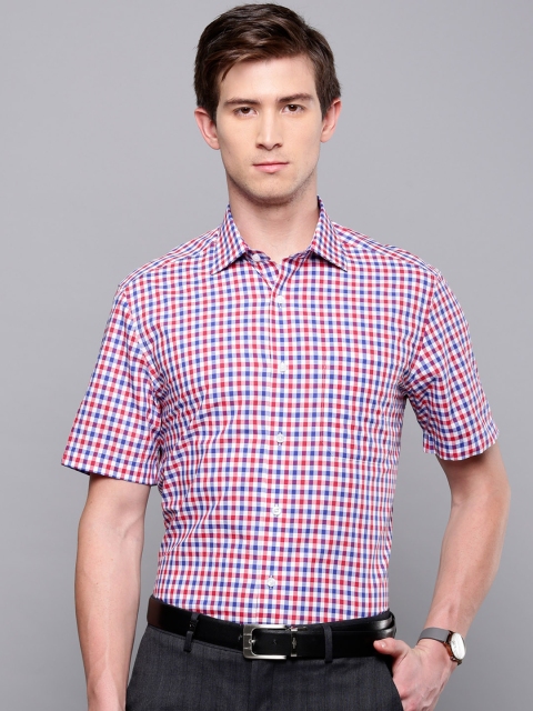 

Louis Philippe Men Red & Blue Classic Regular Fit Checked Formal Shirt