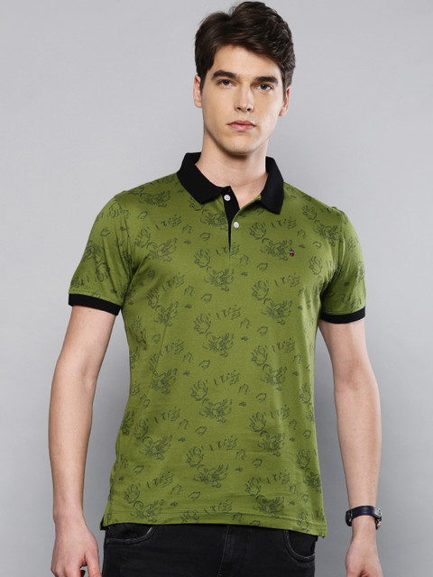 

Louis Philippe Sport Men Green & Black Printed Polo T-shirt