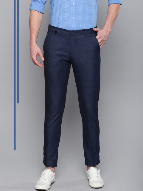 

Louis Philippe Ath.Work Men Navy Blue & Black Comfort Tapered Fit Checked Regular Trousers