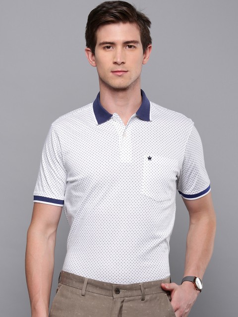 

Louis Philippe Men White & Black Printed Polo Collar T-shirt