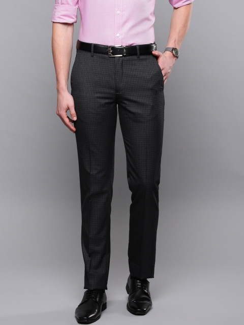 

Louis Philippe Men Grey Slim Fit Checked Permapress finest wrinkle free Formal Trousers
