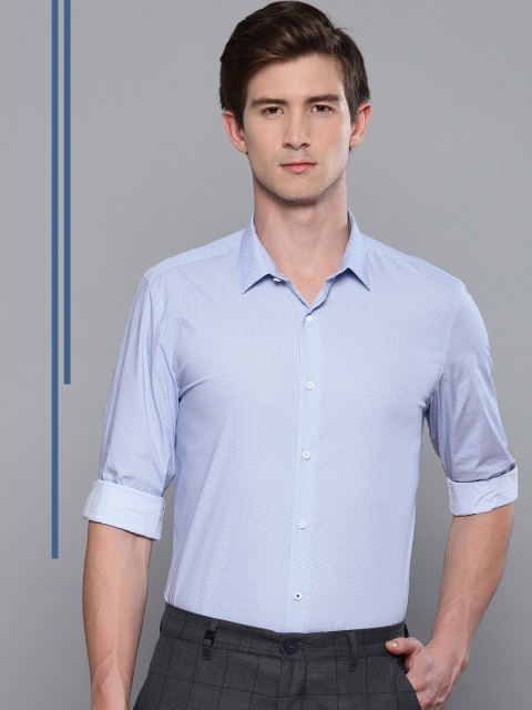 

Louis Philippe Ath.Work Men White & Blue Super Slim Fit Printed Smart Casual Shirt
