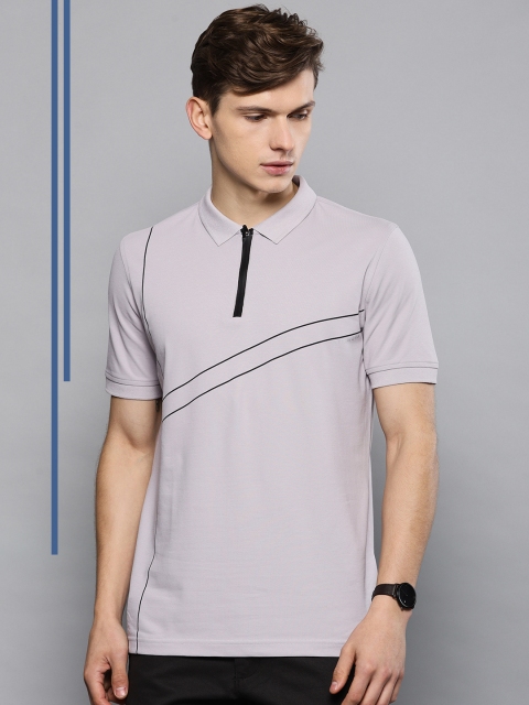 

Louis Philippe Ath.Work Men Grey Slim Fit Printed Polo Collar T-shirt