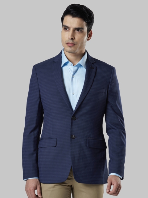

Raymond Men Navy Blue Checked Single-Breasted Blazer