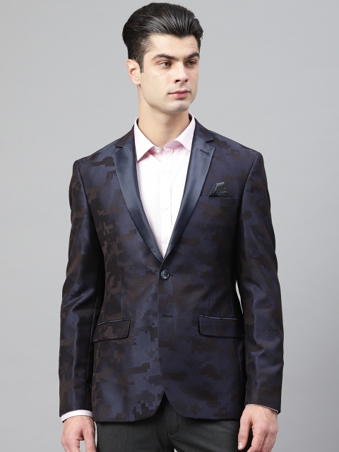 

Park Avenue Men Navy Printed Single-Breasted Super Slim Fit Partywear Blazer, Navy blue