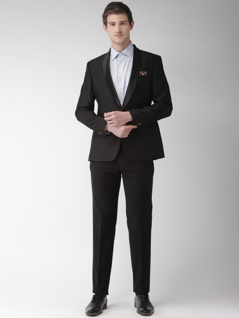 

Park Avenue Men Black Self-Design Super Slim Fit Formal Tuxedo Suit