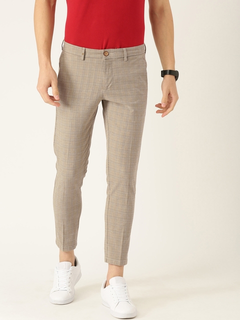 Allen Solly Sport Men Khaki Regular Fit Self Checked Cropped Trousers