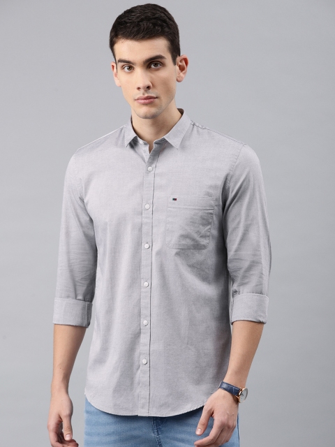 

Peter England Casuals Men Grey Super Slim Fit Solid Casual Shirt