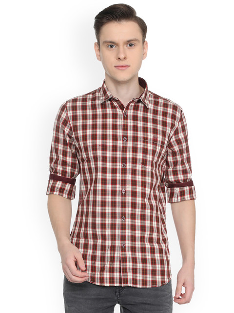 

Van Heusen Men Red & White Slim Fit Checked Casual Shirt