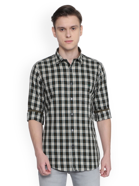 

Van Heusen Men Green & White Slim Fit Checked Casual Shirt