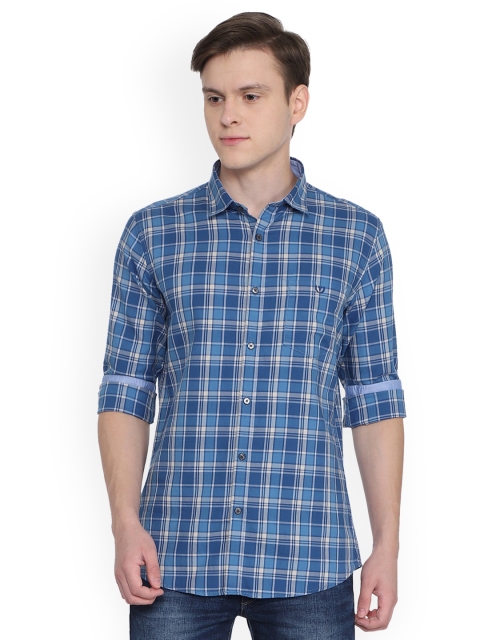 

Van Heusen Men Blue & Off-White Slim Fit Checked Casual Shirt