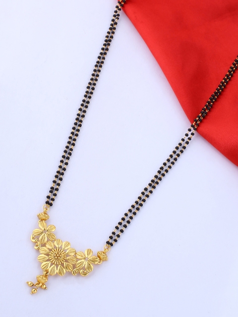 

Voylla Women Black Gold-Plated Floral Beaded Mangalsutra