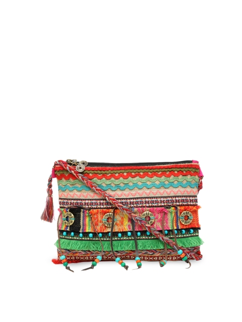 

The House of Tara Women Multicoloured Self Design Embellished Sling Bag, Multi
