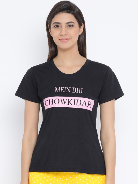 

Clovia Women Black Printed Lounge T-Shirt LT0124P13