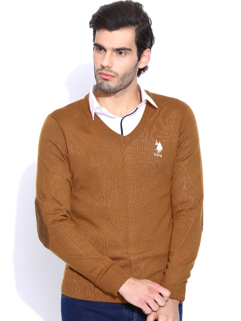 

U.S. Polo Assn. Mustard Brown Merino Wool Sweater