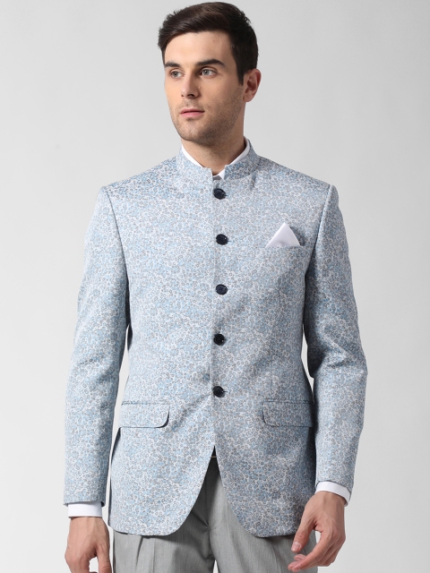 

Peter England Elite Men Blue Printed Bandhgala