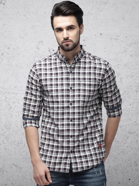 

Ecko Unltd Men Navy Blue & White Slim Fit Checked Casual Shirt