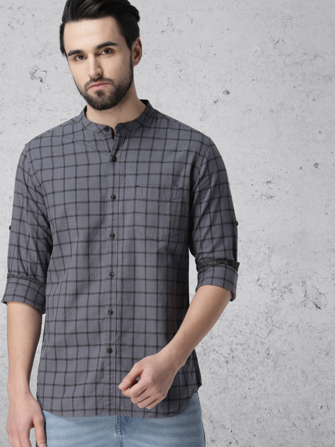 

Ecko Unltd Men Grey & Black Slim Fit Checked Casual Shirt