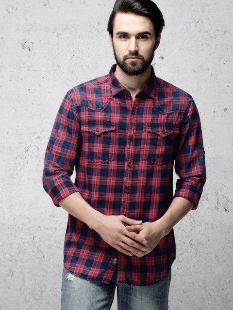 

Ecko Unltd Men Blue & Red Slim Fit Checked Casual Shirt