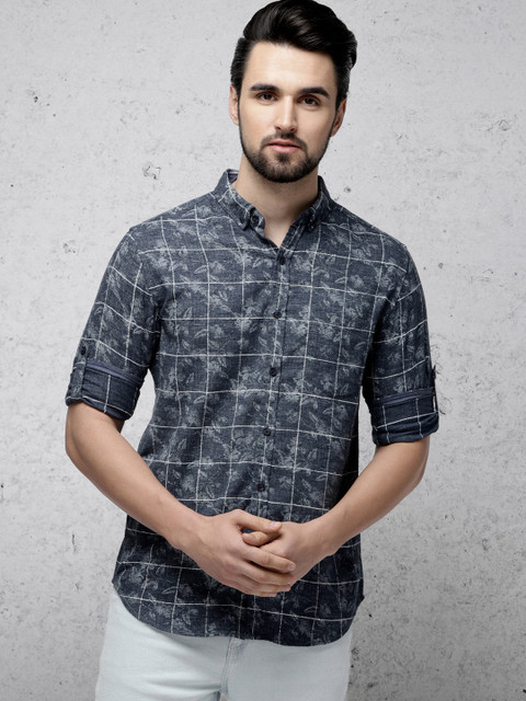 

Ecko Unltd Men Navy Blue & White Slim Fit Checked Casual Shirt