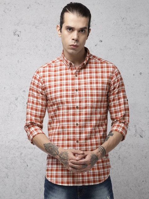 

Ecko Unltd Men Rust Red & Off-White Slim Fit Checked Casual Shirt