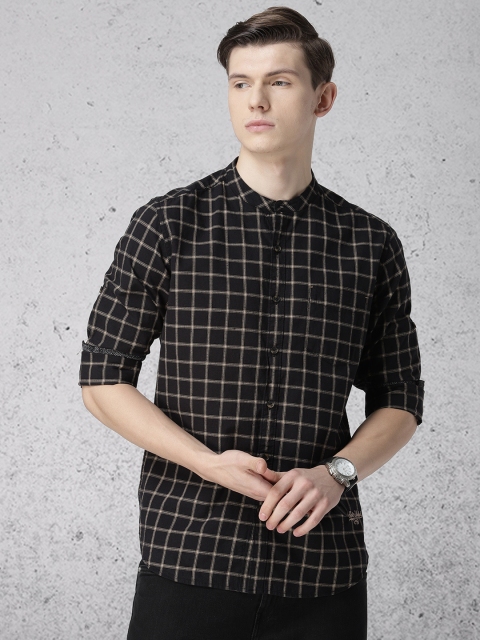 

Ecko Unltd Men Black & Beige Slim Fit Checked Casual Shirt