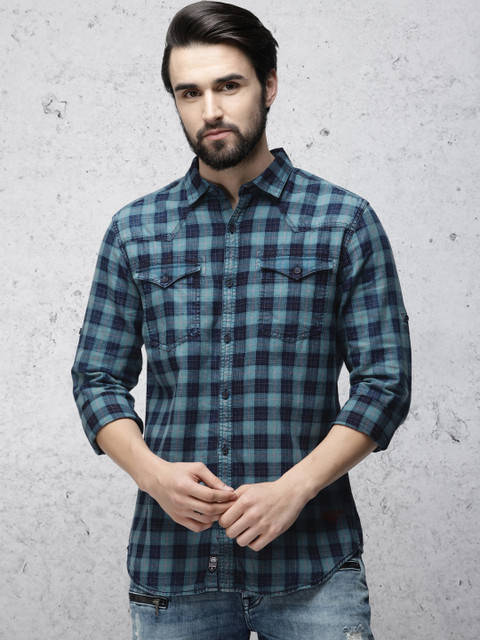 

Ecko Unltd Men Blue & Blue Slim Fit Checked Casual Shirt