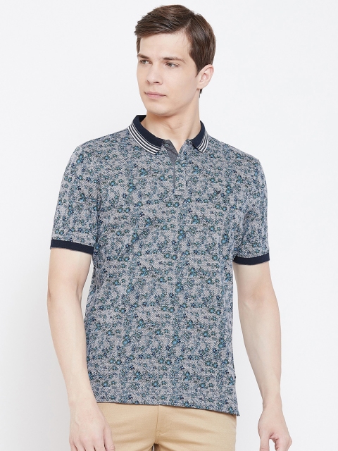 

Blackberrys Men Grey & Navy Blue Printed Polo Collar T-shirt