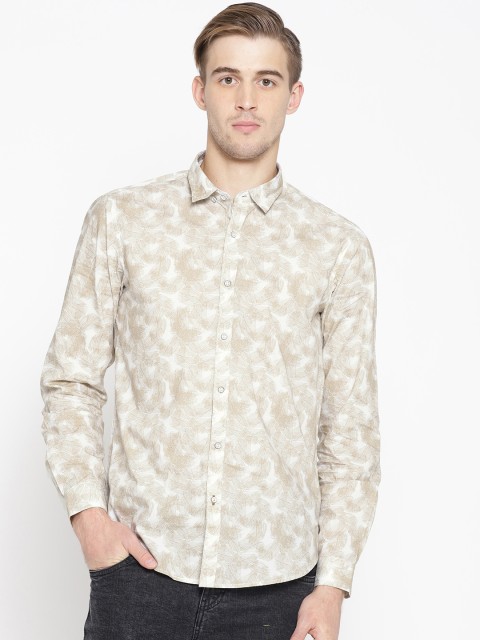 

Blackberrys Men Beige & White Slim Fit Printed Casual Shirt