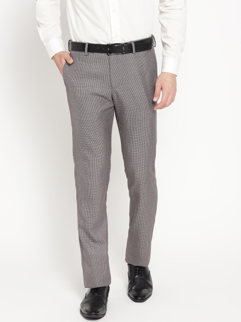 

Blackberrys Men Grey & Black B-95 Regular Fit Self Design Formal Trousers