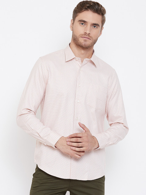 

Blackberrys Men Peach-Coloured & Brown Slim Fit Printed Casual Shirt