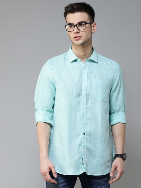 

Blackberrys Men Sea Green Regular Fit Pure Linen Solid Casual Shirt