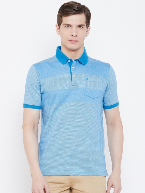 

Blackberrys Men Blue & White Self Design Polo Collar T-shirt