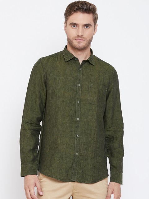 

Blackberrys Men Olive Green Slim Fit Solid Linen Casual Shirt