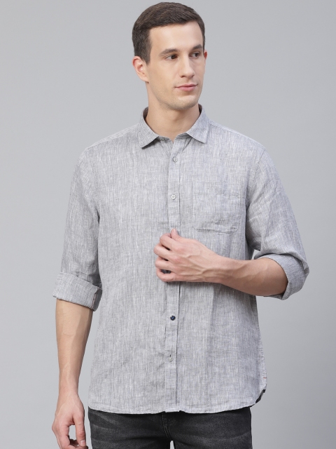 

Blackberrys Men Grey Melange Slim Fit Linen Solid Casual Shirt